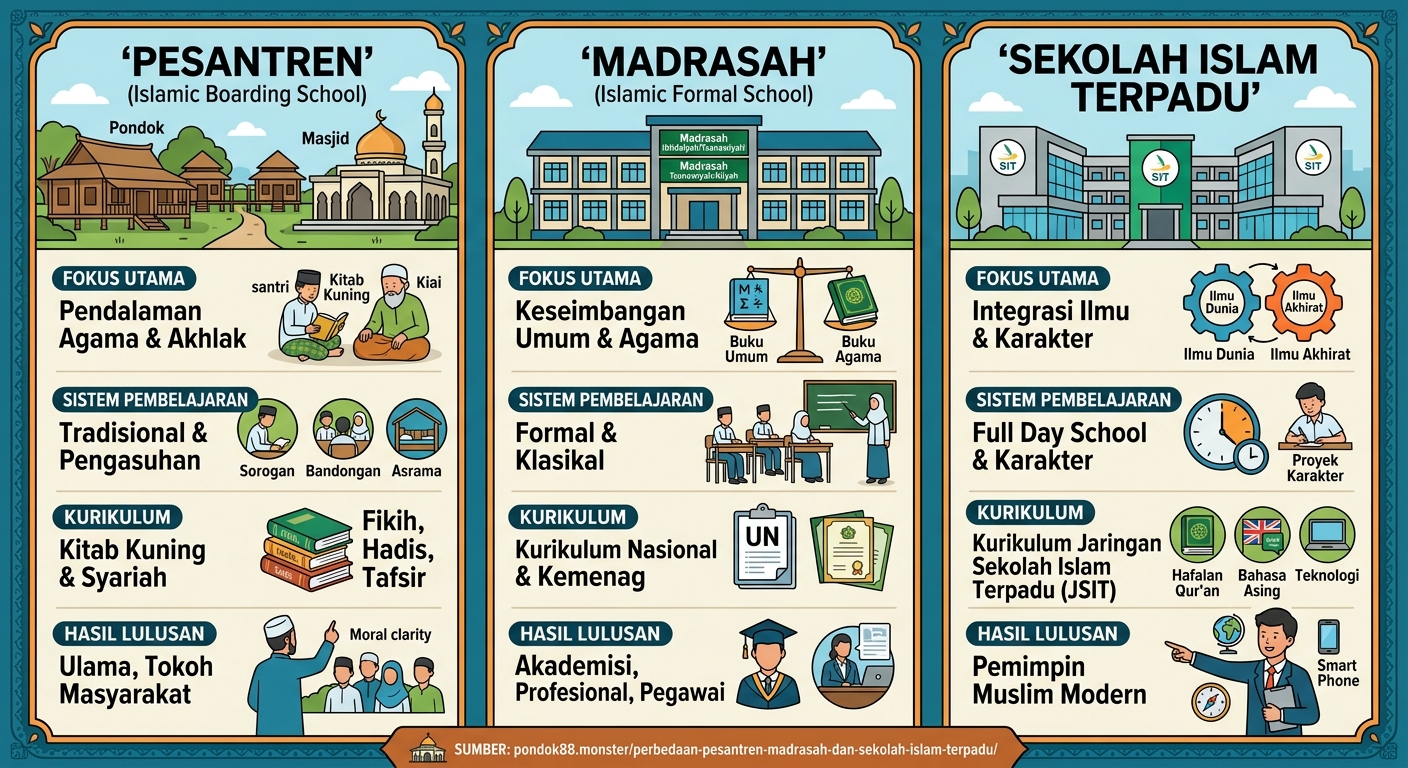 Perbedaan Pesantren, Madrasah, dan Sekolah Islam Terpadu